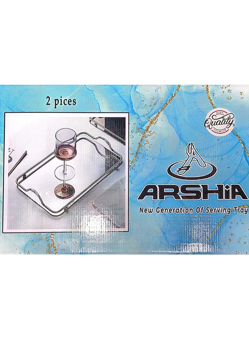 Arshia Mirrored Serving Tray Set, 2 Pieces, Stainless Steel, Silver - Image 1