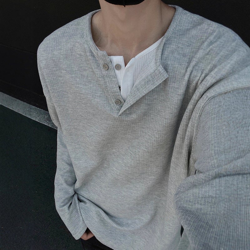 Korean Style High-End Fake Two-Piece Long-Sleeved T-Shirt for Boys Loose Casual Spring and Autum Korean Style Versatile Sweatshirt Bottoming Shirt - Image 4