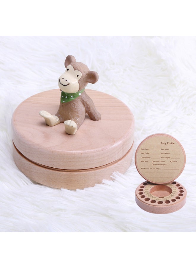 Beech Children's Nipple Memorial Box Girl Boy's Teeth Looking Up At Starry Sky Collection Box Baby's Teeth Changing Creative-Color:Young Monkey (English Version)  - Image 1
