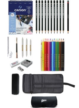 Glance Canson Drawing Notebook A5 200 gr Faber-Castell Grip Crayons Drawing Sketching Set with Bag 