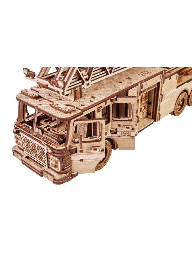 Wood Trick Rescue Firetruck Movable - Rotating Extendable Ladder - 3D Wooden Puzzles for Adults and Kids to Build - Rides up to 20 ft - Wooden Models Engineering DIY Project Mechanical Model Kit - Image 5