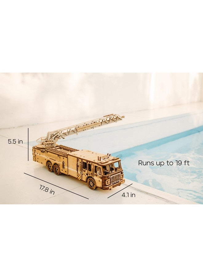 Wood Trick Rescue Firetruck Movable - Rotating Extendable Ladder - 3D Wooden Puzzles for Adults and Kids to Build - Rides up to 20 ft - Wooden Models Engineering DIY Project Mechanical Model Kit - Image 2