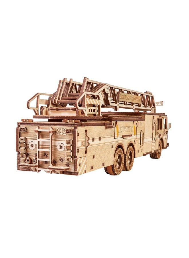 Wood Trick Rescue Firetruck Movable - Rotating Extendable Ladder - 3D Wooden Puzzles for Adults and Kids to Build - Rides up to 20 ft - Wooden Models Engineering DIY Project Mechanical Model Kit - Image 3