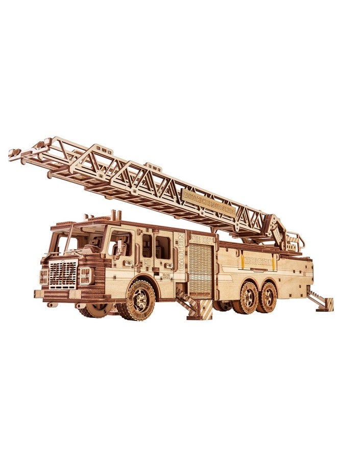 Wood Trick Rescue Firetruck Movable - Rotating Extendable Ladder - 3D Wooden Puzzles for Adults and Kids to Build - Rides up to 20 ft - Wooden Models Engineering DIY Project Mechanical Model Kit - Image 1