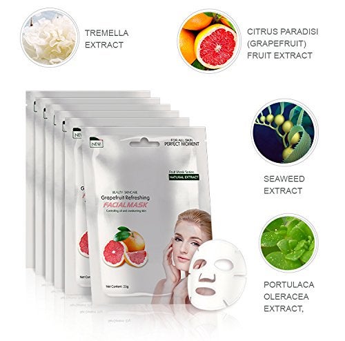 Mond'sub MONDSUB GrapeFruit Beauty Skin Care Face sheet Facial Mask with Natural Extract Oil Controlling Awakening and Refreshing Skin 25gm each for Women and Men Pack of 9 - Image 3