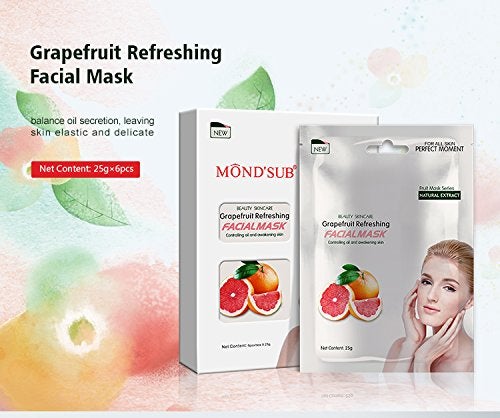 Mond'sub MONDSUB GrapeFruit Beauty Skin Care Face sheet Facial Mask with Natural Extract Oil Controlling Awakening and Refreshing Skin 25gm each for Women and Men Pack of 9 - Image 2