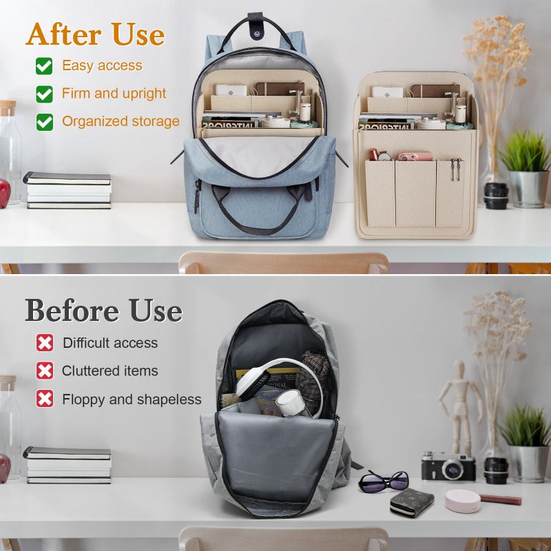 APSOONSELL APSOONSELL Large Backpack Organizer Insert Felt Bag Organizer with Zipper Backpack Shaper Foldable Tote Organizer for Rucksack Shoulder Bag, Beige, M  - Image 4