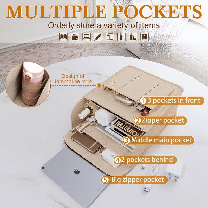 APSOONSELL APSOONSELL Large Backpack Organizer Insert Felt Bag Organizer with Zipper Backpack Shaper Foldable Tote Organizer for Rucksack Shoulder Bag, Beige, M  - Image 3