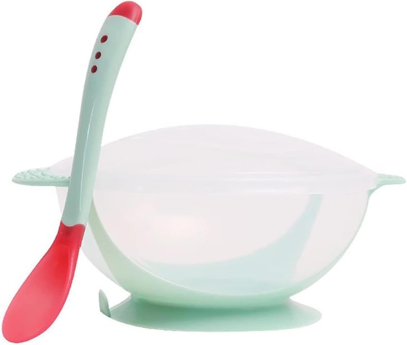 Baby Feeding Set - Green Silicone Bowl with Suction Base, Spoon, and Lid - Image 1