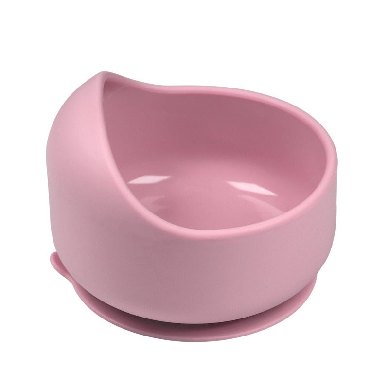 New feeding three-piece set baby silicone suction cup food supplement snail bowl wooden handle spoon Fork easy cleaning tableware suitSilicone bowl-light pink Silicone bowl-light pink