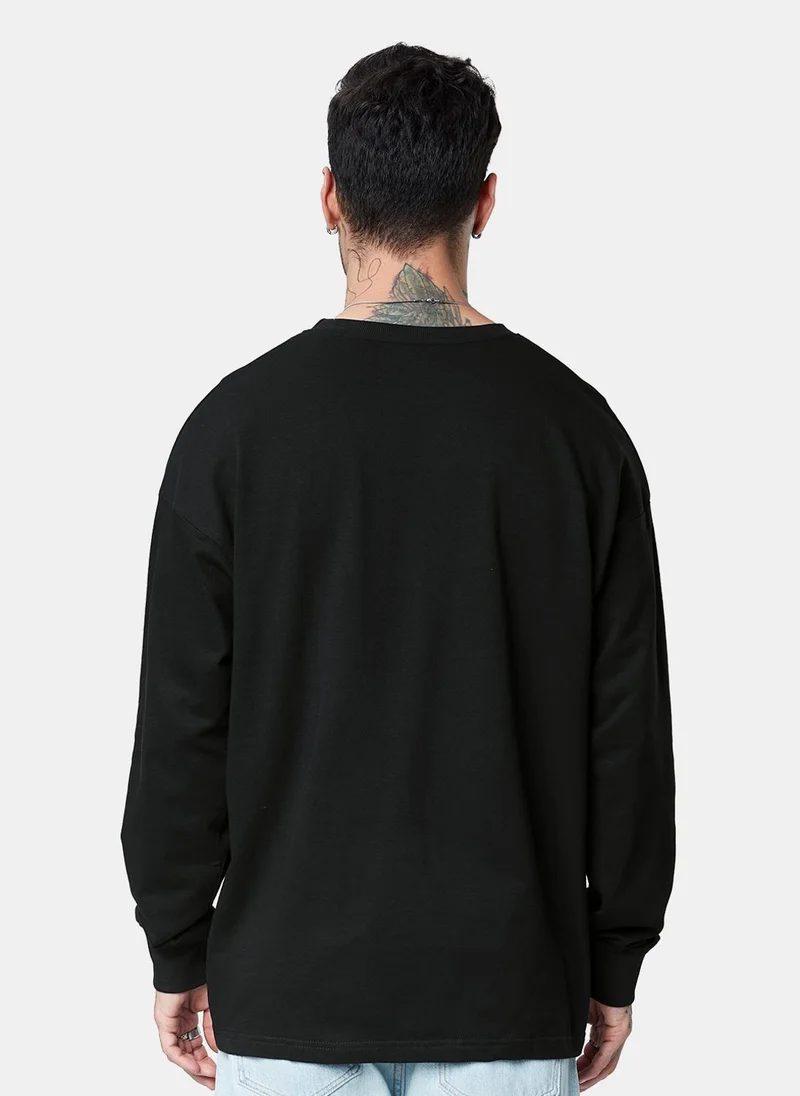 The Souled Store  The Souled Store Men Black  Solid Oversized Full Sleeve T-Shirts for Men | Best Price UAE