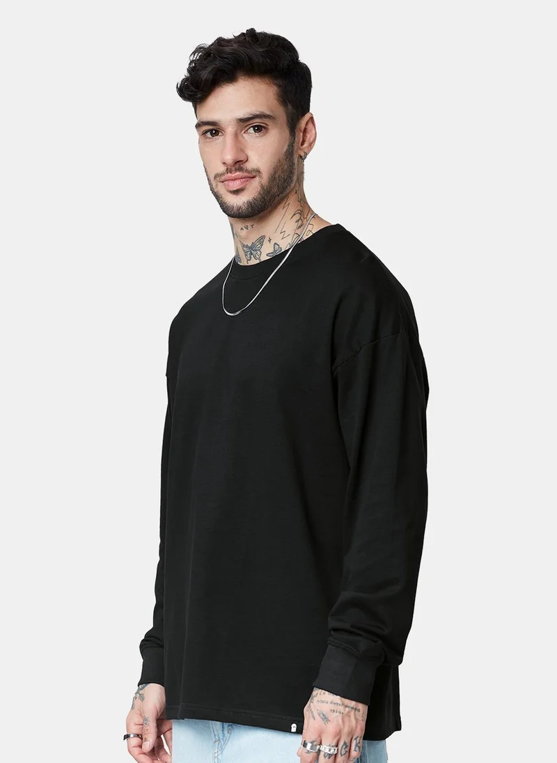 The Souled Store  The Souled Store Men Black  Solid Oversized Full Sleeve T-Shirts for Men | Best Price UAE