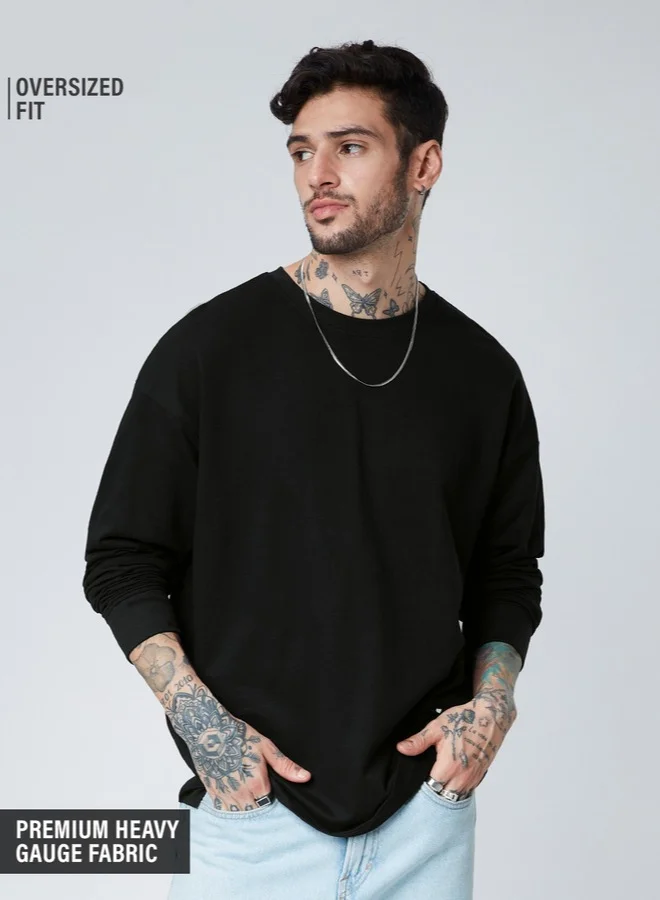 The Souled Store The Souled Store Men Black Solid Oversized Full Sleeve T-Shirts