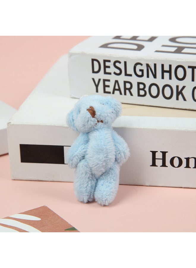 6cm Mini Multicolor Plush Toy Joint Bear Doll Long Hair Teddy Bear Hat Necklace Accessories DIY-Color:Custom Blue-Height:6cm - Image 1