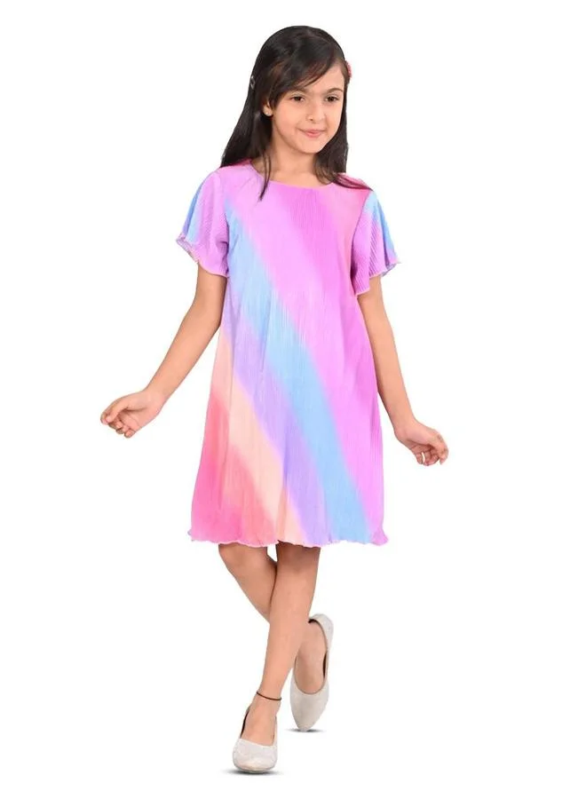 Bonkids Girl's Multicolour 100% Cotton Printed Regular Fit Dress