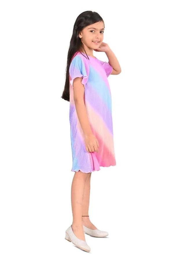 Bonkids Girl's Multicolour 100% Cotton Printed Regular Fit Dress