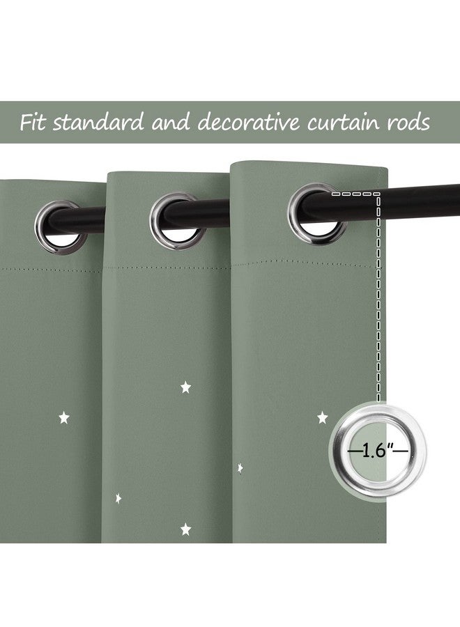 NICETOWN ستائر NICETOWN باللون الأخضر المريمي لحضانة الأطفال مع ثقوب على شكل نجوم لغرفة الفتيات، ستائر ونوافذ للأطفال بتصميم مجرة مع حلقات لحضانة الأطفال، 52" عرض x 63" طول، 1 لوحة - Image 5