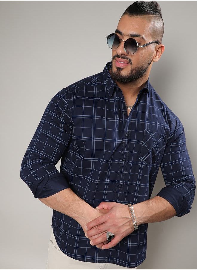 Instafab Plus - Plus Graph Checked Slim Fit Shirt by Styli - Image 1