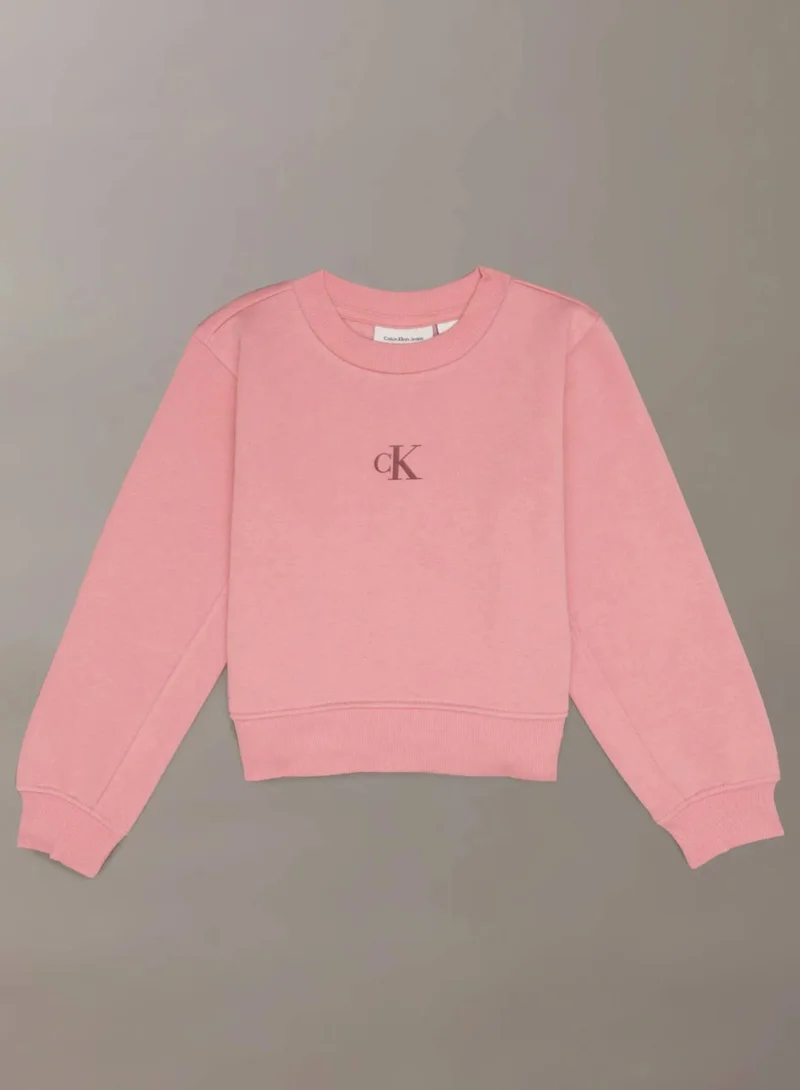 كالفن كلاين جينز بلوزة أطفال بياقة دائرية وشعار