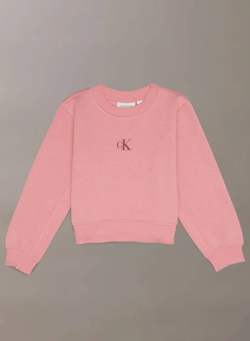 كالفن كلاين جينز بلوزة أطفال بياقة دائرية وشعار - Image 1