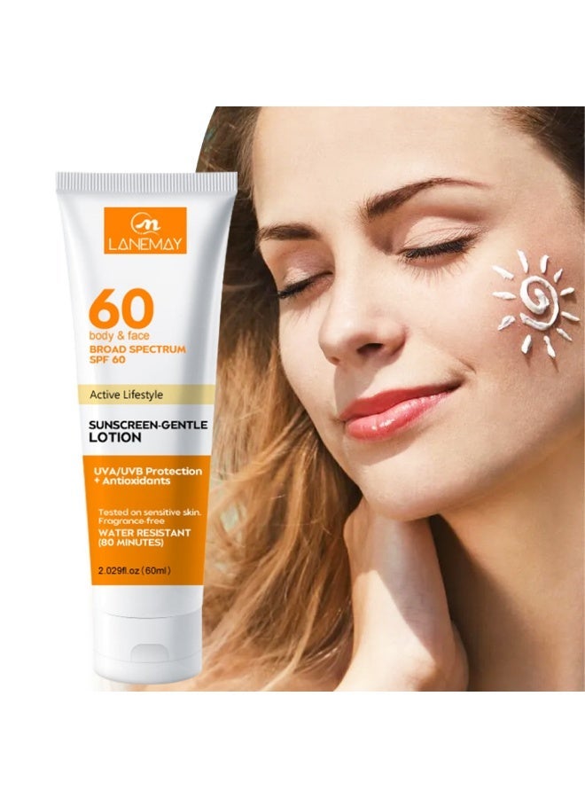 لينماي كريم واقي من الشمس بعامل حماية SPF 60+ - مرطب ومغذي للبشرة الجافة، يحمي من حروق الشمس والبقع الداكنة ويقلل الخطوط الدقيقة والتجاعيد - خفيف وغير دهني 60 مل - Image 1