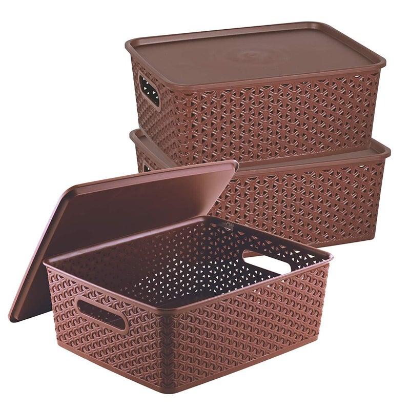 SKi Homeware SKI H5 Fashion Multipurpose Storage Basket with Lid Set 3 Size 36cm X 30cm X 14 cm Large Brown - Image 1