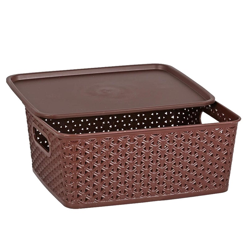 SKi Homeware SKI H5 Fashion Multipurpose Storage Basket with Lid Set 3 Size 36cm X 30cm X 14 cm Large Brown - Image 2