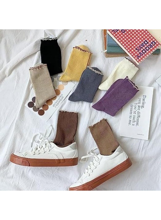 HZYH 8 Pairs Women's Ruffle Slouch Socks, Soft Breathable Mid Tube Socks, Novelty Ruffled Frilly Cute Fashion Socks Ankle Boot Socks For Women Girls - Image 4