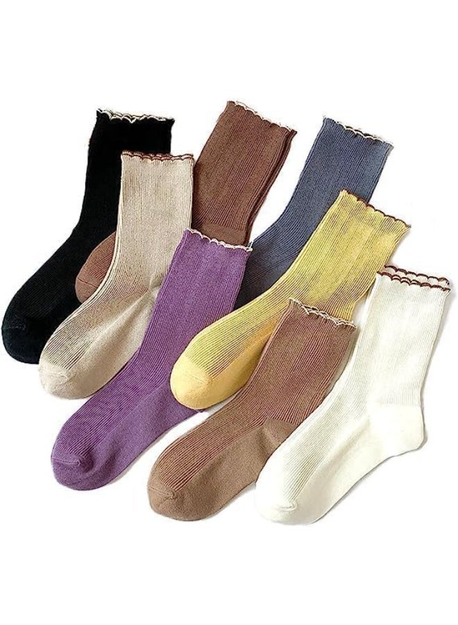 HZYH 8 Pairs Women's Ruffle Slouch Socks, Soft Breathable Mid Tube Socks, Novelty Ruffled Frilly Cute Fashion Socks Ankle Boot Socks For Women Girls - Image 1