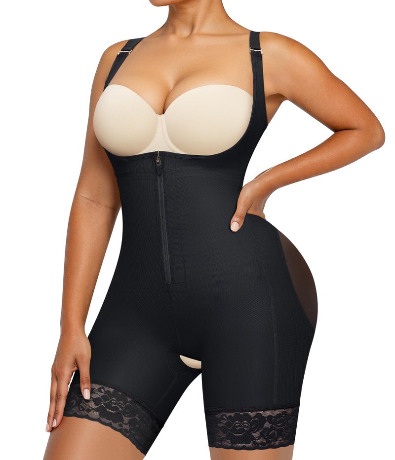 Nebility Fajas Colombianas Bodysuit Shapewear for Women Tummy Control Body Shaper Postpartum Butt Lifter with Zipper(Black, Large) - Image 1