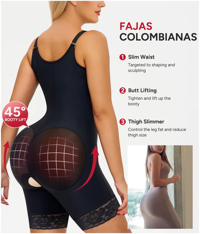 Nebility Fajas Colombianas Bodysuit Shapewear for Women Tummy Control Body Shaper Postpartum Butt Lifter with Zipper(Black, Large) - Image 4