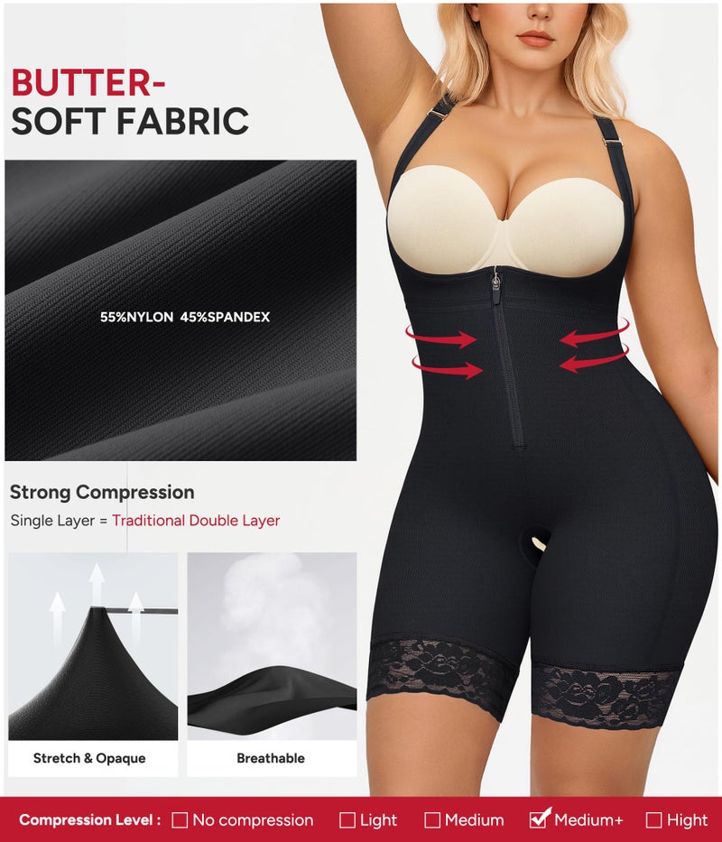 Nebility Fajas Colombianas Bodysuit Shapewear for Women Tummy Control Body Shaper Postpartum Butt Lifter with Zipper(Black, Large) - Image 3