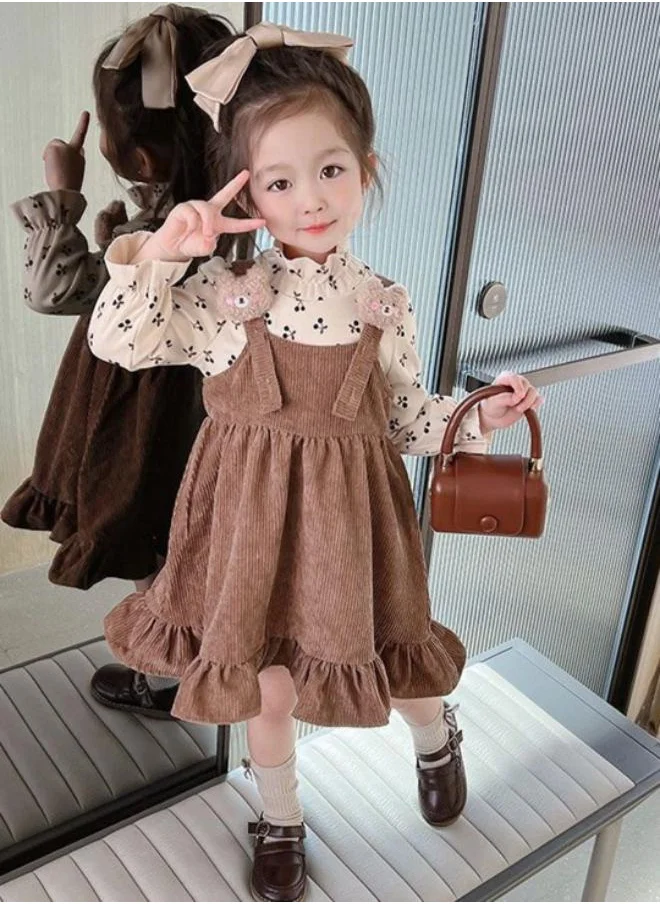 YUNIQEE Brown A-Line Crew Neck Printed Dress