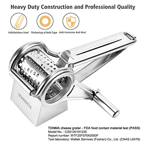 TONMA JP TONMA Multipurpose Rotary Cheese Grater with 1 Stainless Steel Handheld Drums for Parmesan, Mozzerella, Vegetables and More, Ergonomic Design - Image 2