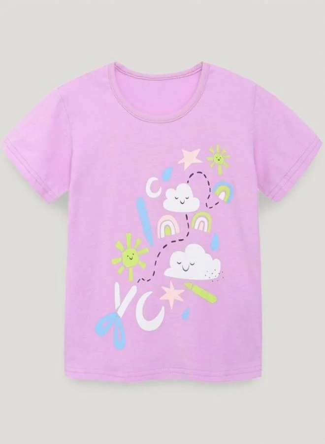 YUNIQEE Purple Printed Short Sleeve Crew Neck T-Shirt