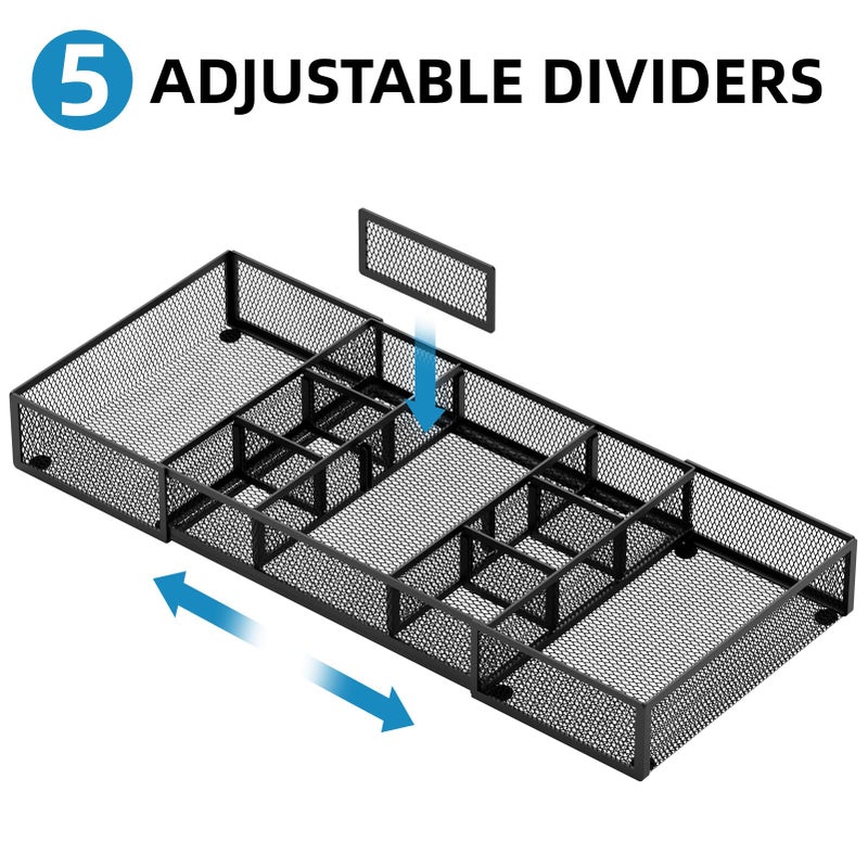 Marbrasse Expandable Desk Drawer Organizer, Mesh Drawer Organizer Tray with 10 Adjustable Compartments, Desk Organizers and Accessories for Office Supplies (Longer Expandable Drawer Organizer-B) - Image 3