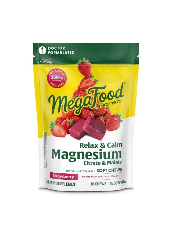 MegaFood مغنيسيوم سيترات / ماليات للاسترخاء والهدوء، حلوى طرية مغلفة بشكل فردي بنكهة الفراولة مع نكهات طبيعية أخرى، مكمل غذائي 30 حبة / 15 حصة - Image 1