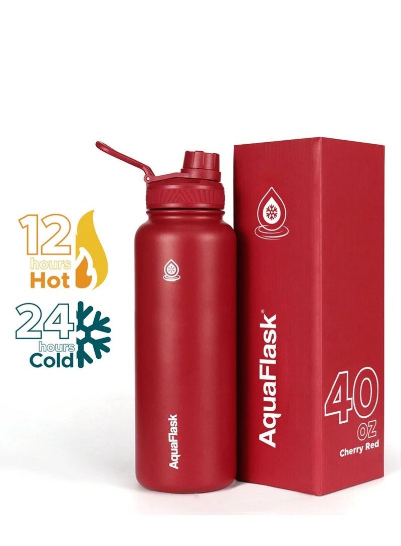 AquaFlask Water Bottle 40 oz/ 1.18 Liter with Spout Lid Vacuum Insulated Stainless Steel (Red 40 oz/ 1.18 Liter) - Image 1