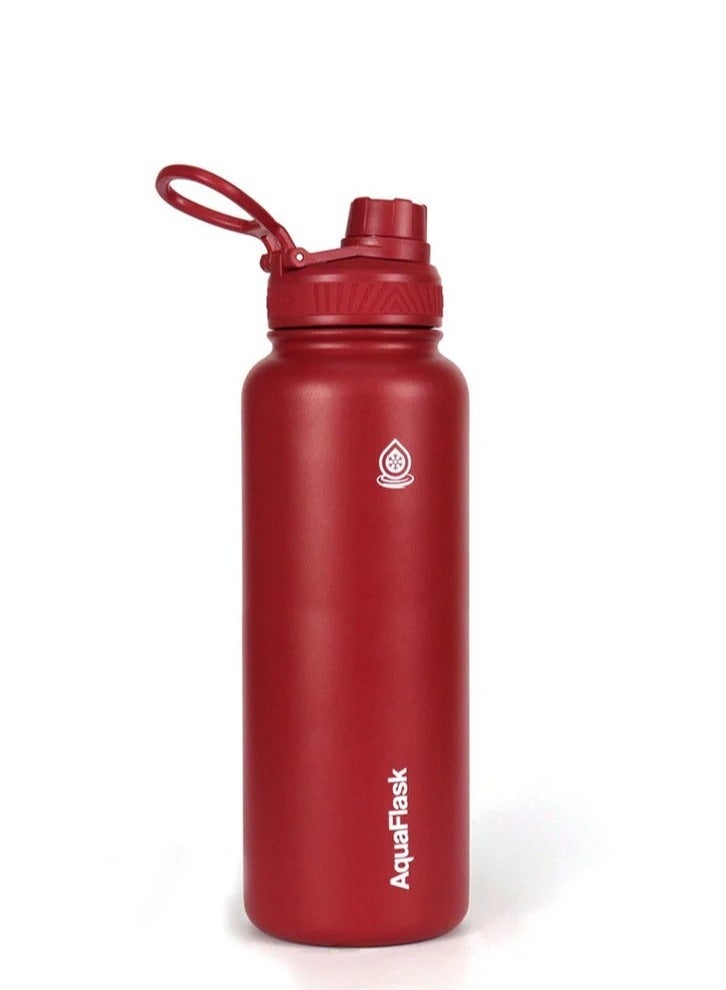 AquaFlask زجاجة ماء 40 أونصة / 1.18 لتر مع غطاء فوهة معزولة بالفراغ من الفولاذ المقاوم للصدأ (أحمر 40 أونصة / 1.18 لتر) - Image 3