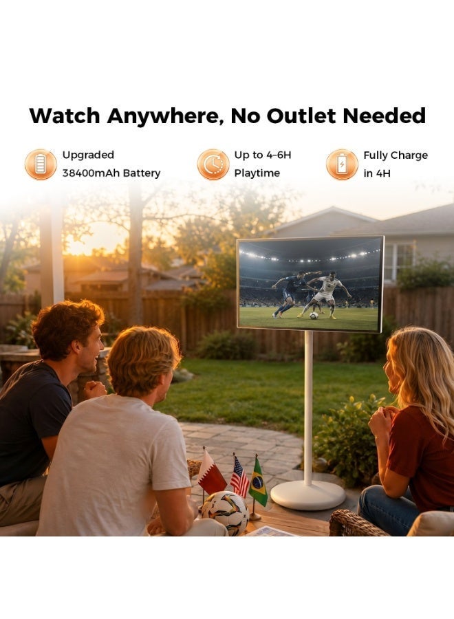 VLH H01J 27" Portable Smart TV with Android 15, 1080P Movable Touch Screen Monitor, EDLA-Certified, 6GB +128GB, 27,000mAh Battery, Rotatable Screen & Adjustable Height, Wireless Casting, Voice Remote Control - Image 2