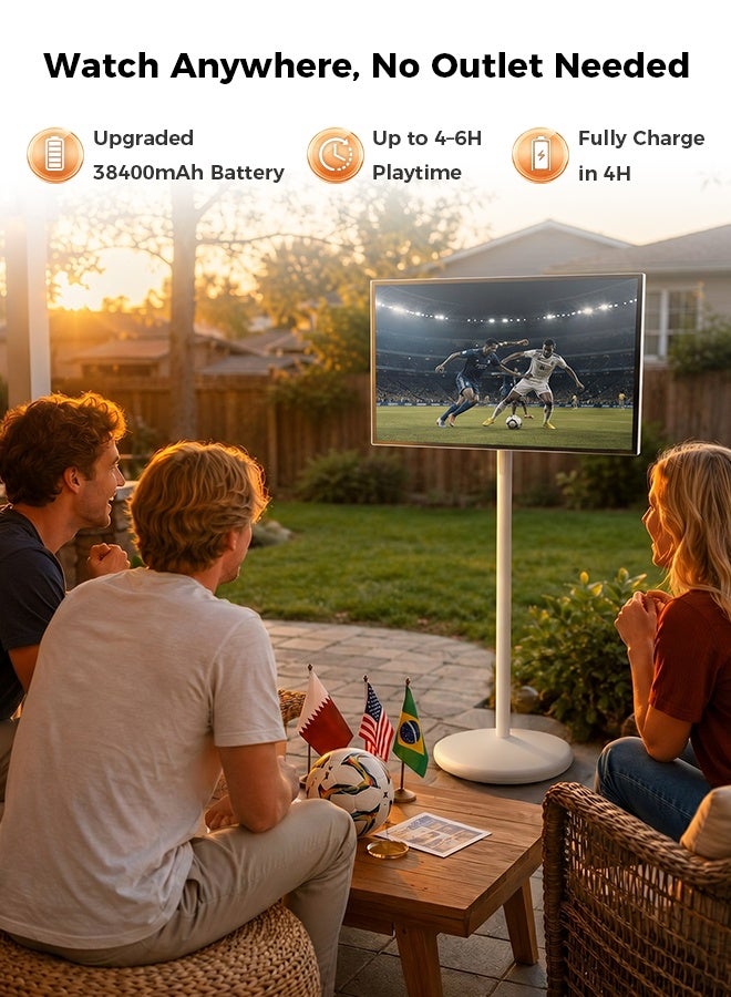 VLH H01J 27" Portable Smart TV with Android 15, 1080P Movable Touch Screen Monitor, EDLA-Certified, 6GB +128GB, 27,000mAh Battery, Rotatable Screen & Adjustable Height, Wireless Casting, Voice Remote Control - Image 2