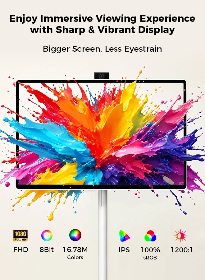 VLH H01J 27" Portable Smart TV with Android 15, 1080P Movable Touch Screen Monitor, EDLA-Certified, 6GB +128GB, 27,000mAh Battery, Rotatable Screen & Adjustable Height, Wireless Casting, Voice Remote Control - Image 3