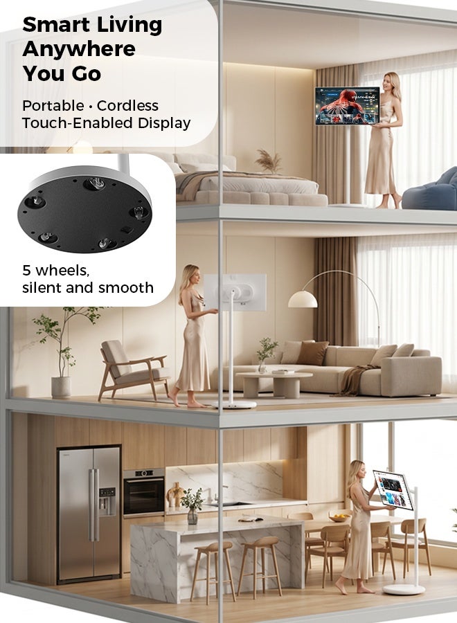 VLH H01J 27" Portable Smart TV with Android 15, 1080P Movable Touch Screen Monitor, EDLA-Certified, 6GB +128GB, 27,000mAh Battery, Rotatable Screen & Adjustable Height, Wireless Casting, Voice Remote Control - Image 4