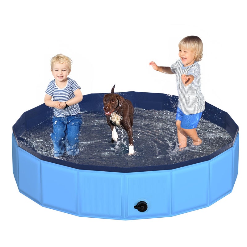 CACSPS 63 x 12 Foldable Dog Pool Collapsible Hard Plastic Kiddie Pool for Dogs Kids NonSlip Pet Bath Tub for Outdoor Backyard Use Lightweight Portable Blue - Image 2