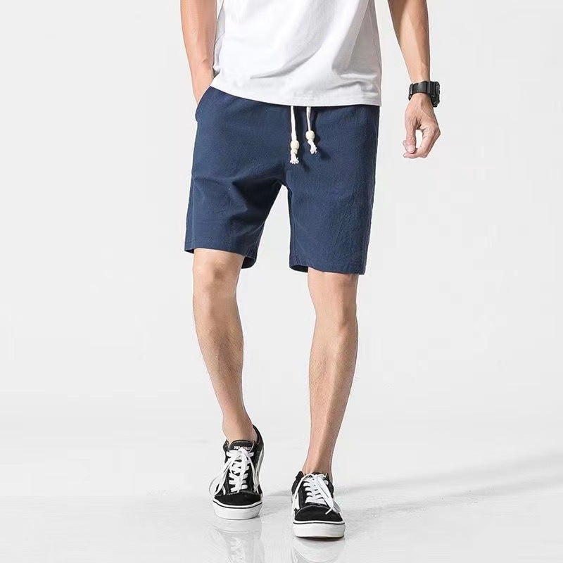 Summer Cotton Linen Shorts for Men Casual Large Size dark green  - Image 2