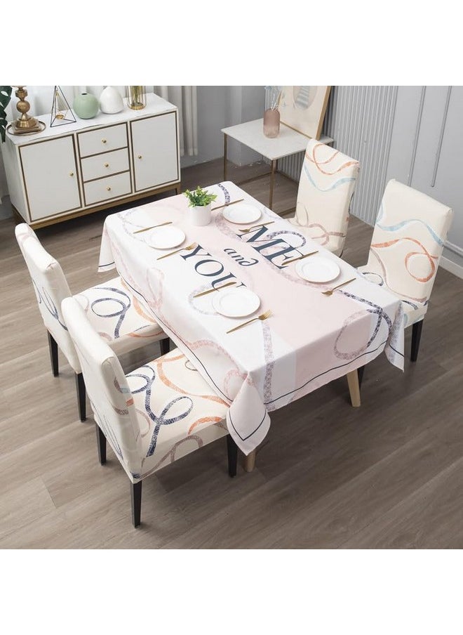 Styleys Styleys Elastic Chair Cover Stretch Removable Washable Short Dining Chair Cover Protector Seat Slipcover (Set of 6, Beige Ribbons, SD-3187)  - Image 2