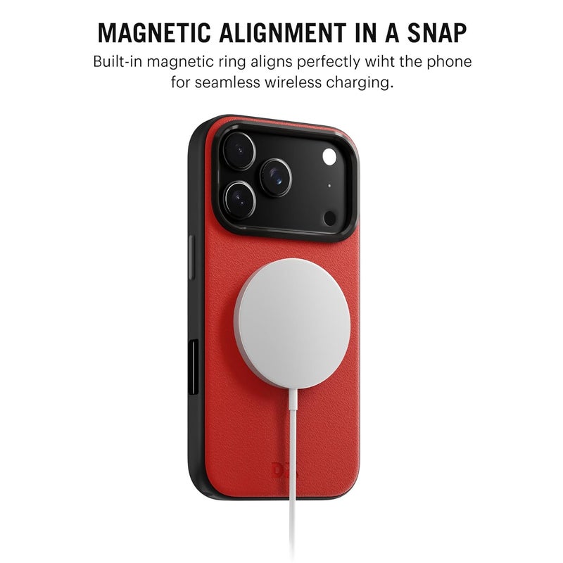 Daily Objects Leatherite Case for iPhone 17 Pro Compatible with MagSafe Wireless Charging | Crimson-Grey Hybrid Magnetic Back Cover - Image 2