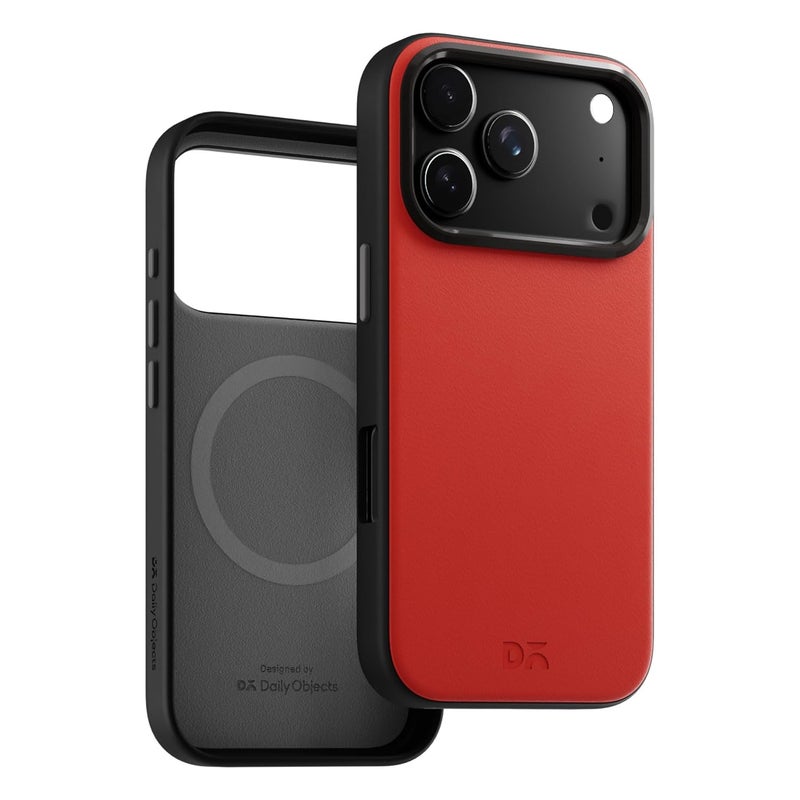 Daily Objects Leatherite Case for iPhone 17 Pro Compatible with MagSafe Wireless Charging | Crimson-Grey Hybrid Magnetic Back Cover - Image 3
