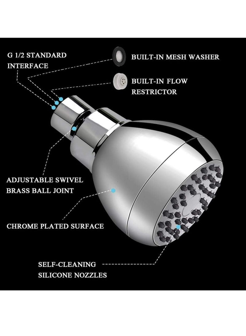 High Pressure Shower Head 3 Inches Anti-clog Anti-leak Fixed Showerhead Chrome with Adjustable Swivel Brass Ball Joint for Relaxing and Comfortable Shower Experience  - Image 3