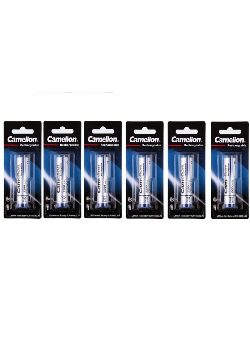 Camelion 6 PIECES AA Rechargeable Lithium-Ion Battery 2600mAh ICR18650F-26 Flatbed Flatbed for Cameras, Toys, Flashlights, Industrial Devices and More 3.7V  - Image 1